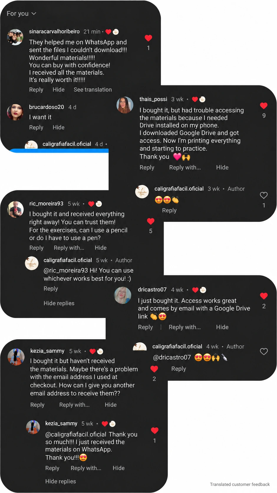 Real student comments